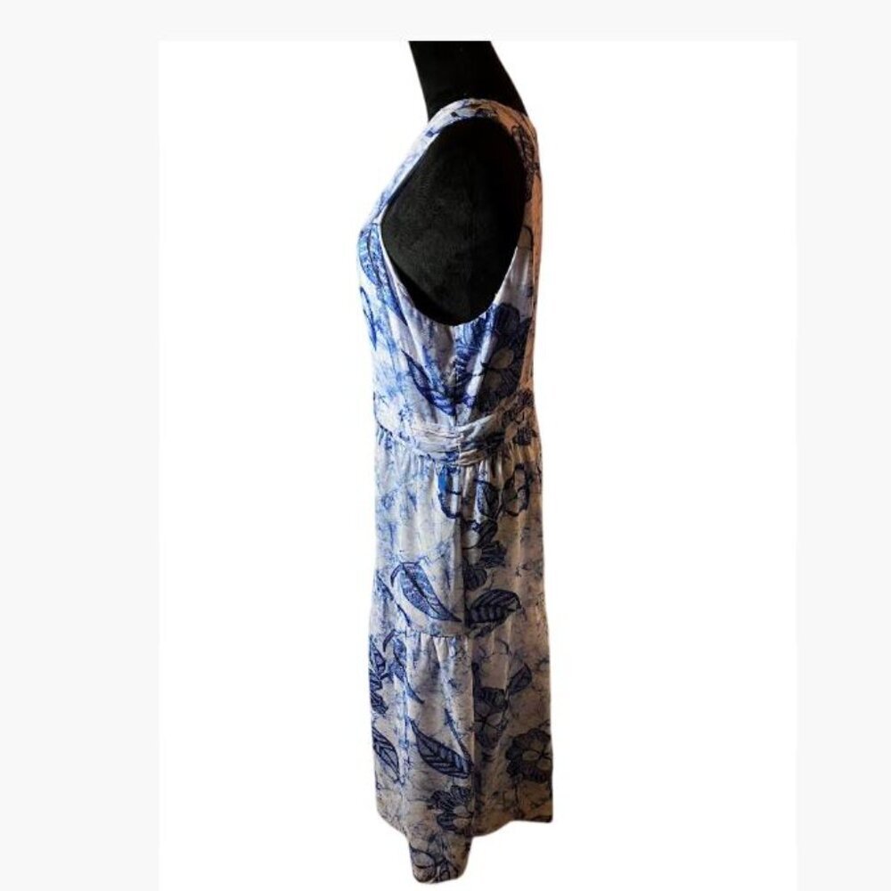 White House Black Market Blue White Clip Dot Halter BoHo Midi Dress Size 14 EUC - Picture 4 of 15